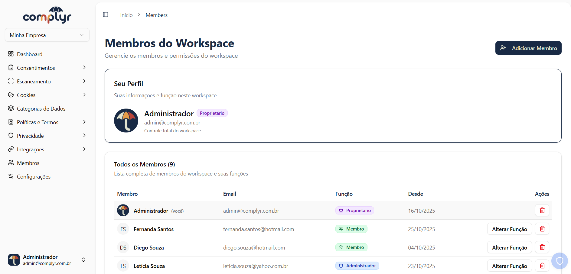 Dashboard - Membros